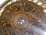 London St. Pauls Cathedral 08 Dome Close Up The St. Pauls Cathedral great dome contains paintings by Thornhill depicting the life of St. Paul. Mosaics show the four evangelists and Old testament prophets.